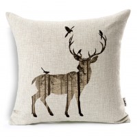 LaBellia Square Decorative Cotton Linen Throw Pillow Case Cushion Cover, Elk Pattern, Christmas