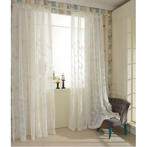 LaBellia Semi-shade Cotton and Linen Elegant Embroidery Solid White Sheer Window Curtains/Drapes/Panels/Treatments ,Set of 2